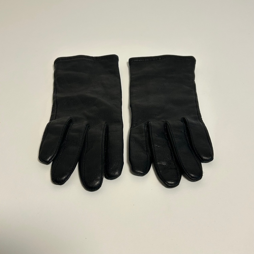 Vintage Fownes Black Genuine Leather Acrylic Lined Driving Gloves Women's Sz 6.5
